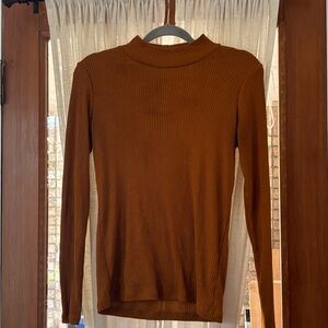 Uniqlo Ribbed Long Sleeve Top in burnt orange